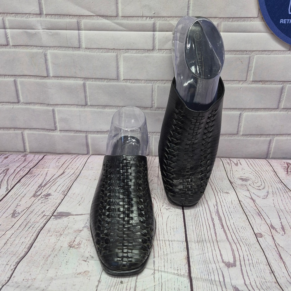 Predictions Leather Collection Black Woven Mules Square Toe Block Heel Size 10